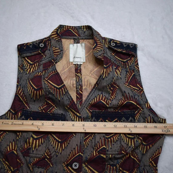 Anthropologie Elevenses Button Front Vest Sz XS Embroidered Aztec Safari Boho - Picture 13 of 16